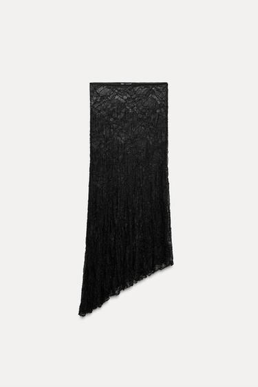 Zara ASYMMETRIC LACE SKIRT - Black - Image 0