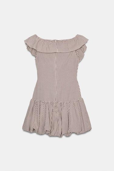 ROBE COMBINAISON À CARREAUX VICHY - Écru / Marron de Zara - Image 6