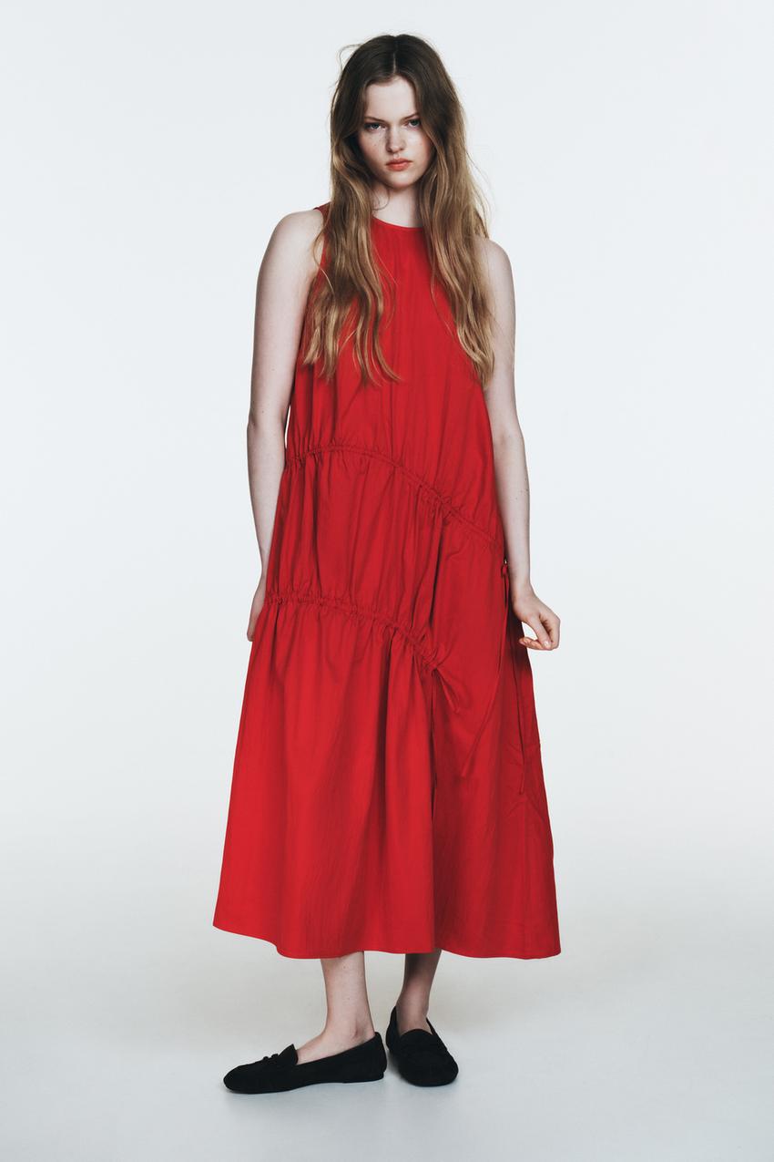 Zara - Nylon Midi Dress with Ties - Red - XL - Woman Zara - Nylon Midi Dress with Ties - Red - XL - Woman