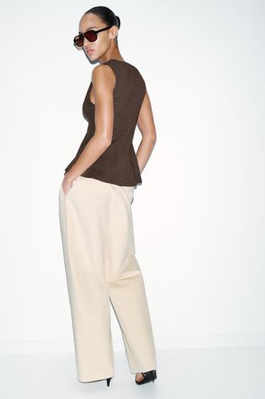 RIB PEPLUM BUTTON TOP - brown vigore by Zara - Image 5