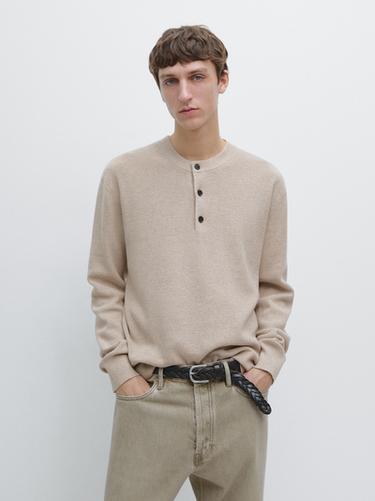 Zara 100% cotton knit henley sweater - Beige