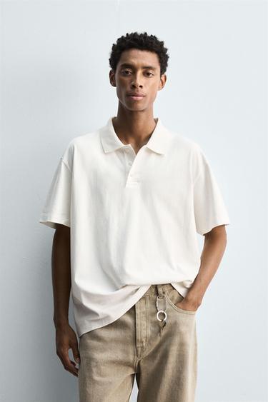 Zara WASHED REGULAR FIT POLO SHIRT - Oyster-white