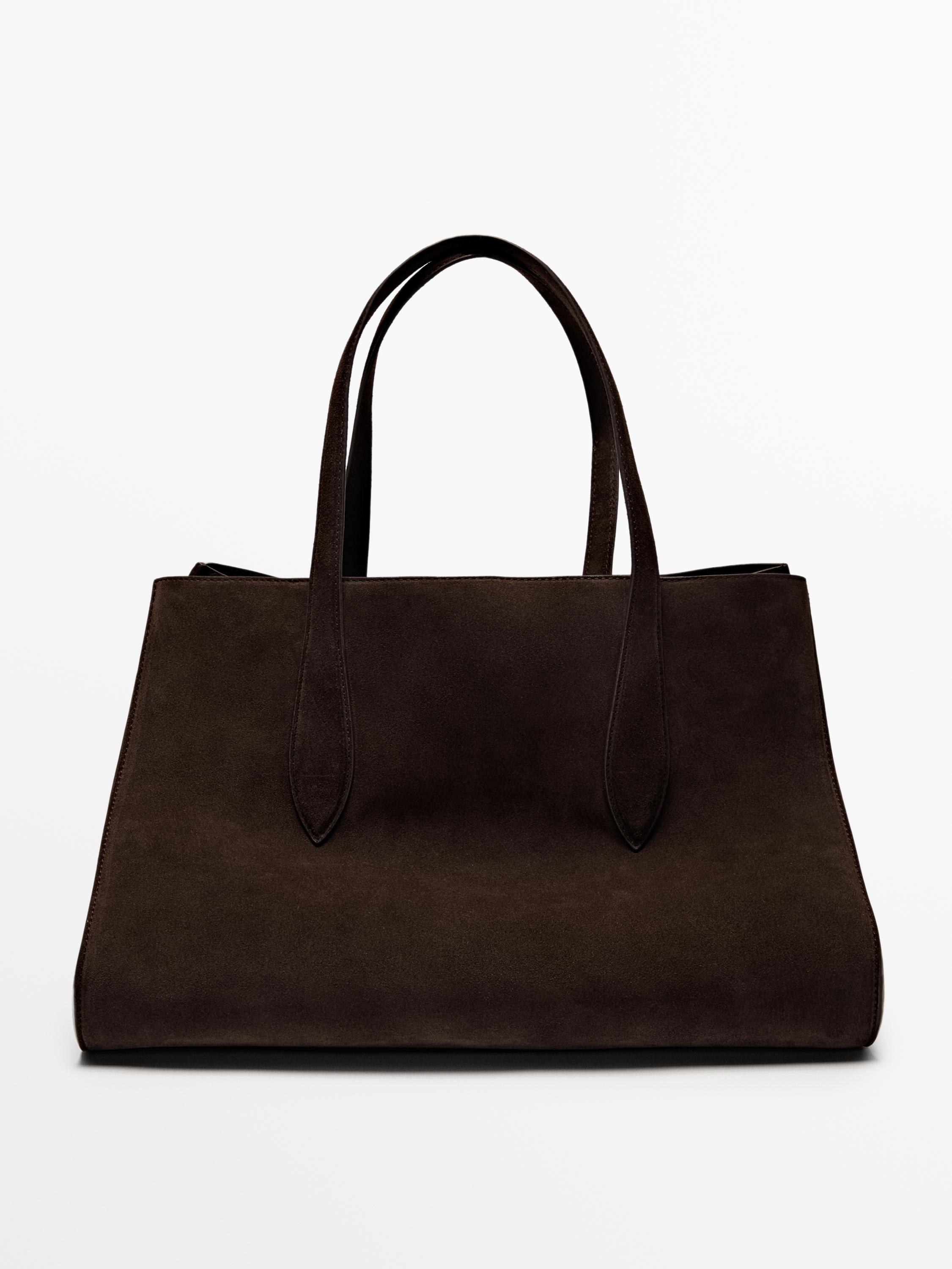 Split suede maxi tote bag