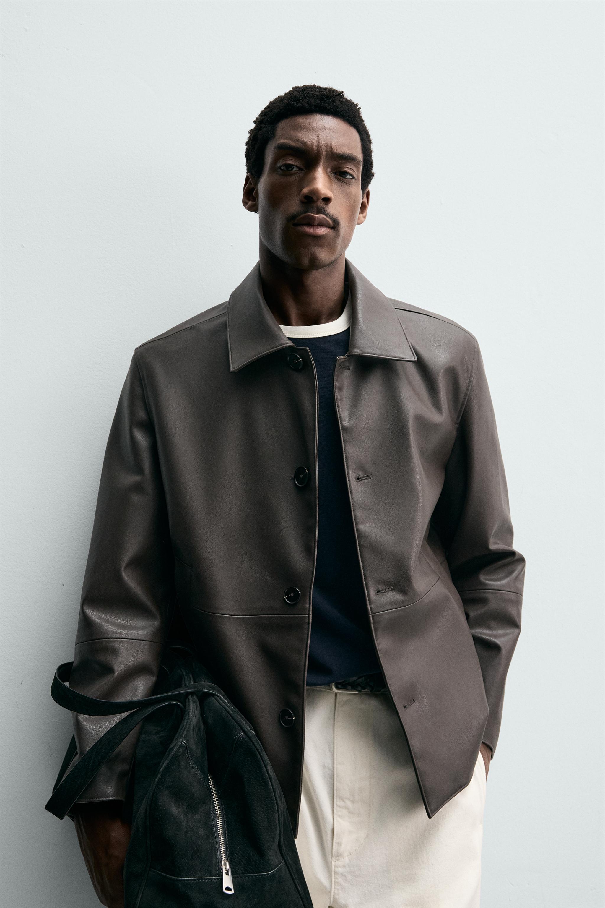 REGULAR FIT FAUX LEATHER OVERSHIRT