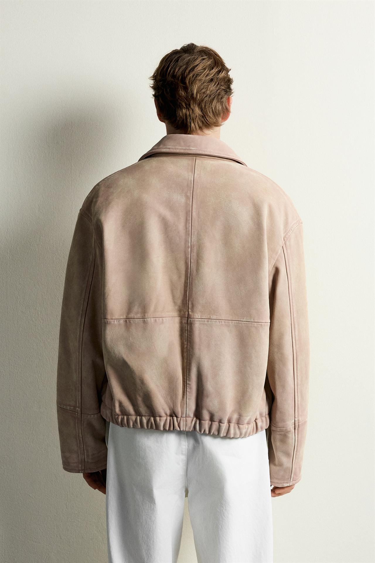 WASHED EFFECT LEATHER JACKET — Chalk pink