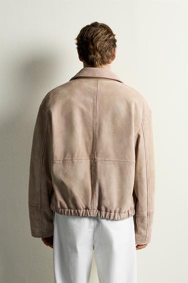 WASHED EFFECT LEATHER JACKET — Chalk pink 2