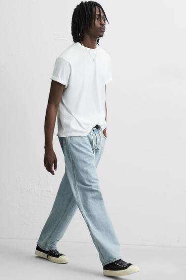 Zara RELAXED FIT DRAWSTRING JEANS - Light blue