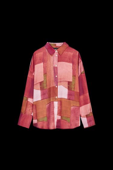 CAMISA SATINADA ESTAMPADO GEOMÉTRICO - 077 de Zara - Imagen 0