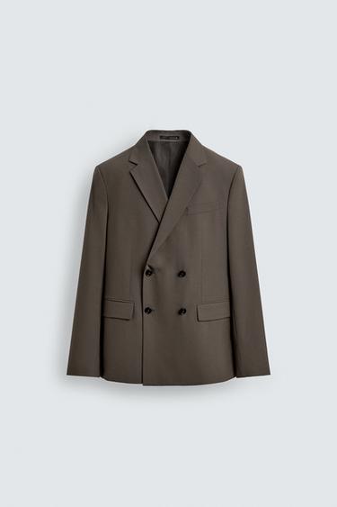 Zara DOUBLE BREASTED SUIT BLAZER - Taupe gray