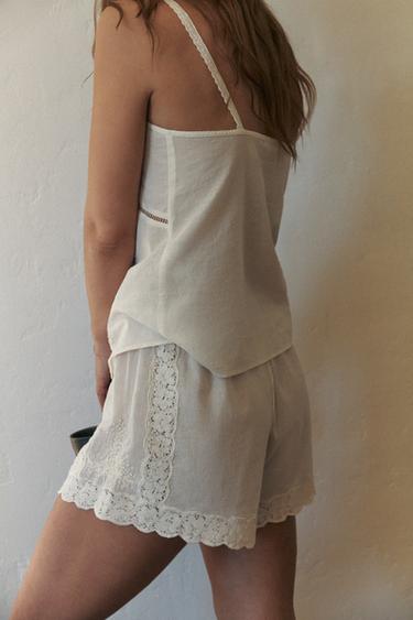EMBROIDERED BEADED SHORTS - Oyster-white by Zara - Image 2
