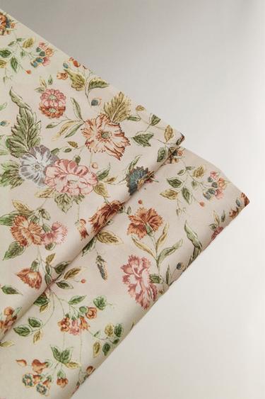 FLORAL SATEEN FLAT SHEET (300 THREAD COUNT) - Light beige by Zara - Image 3