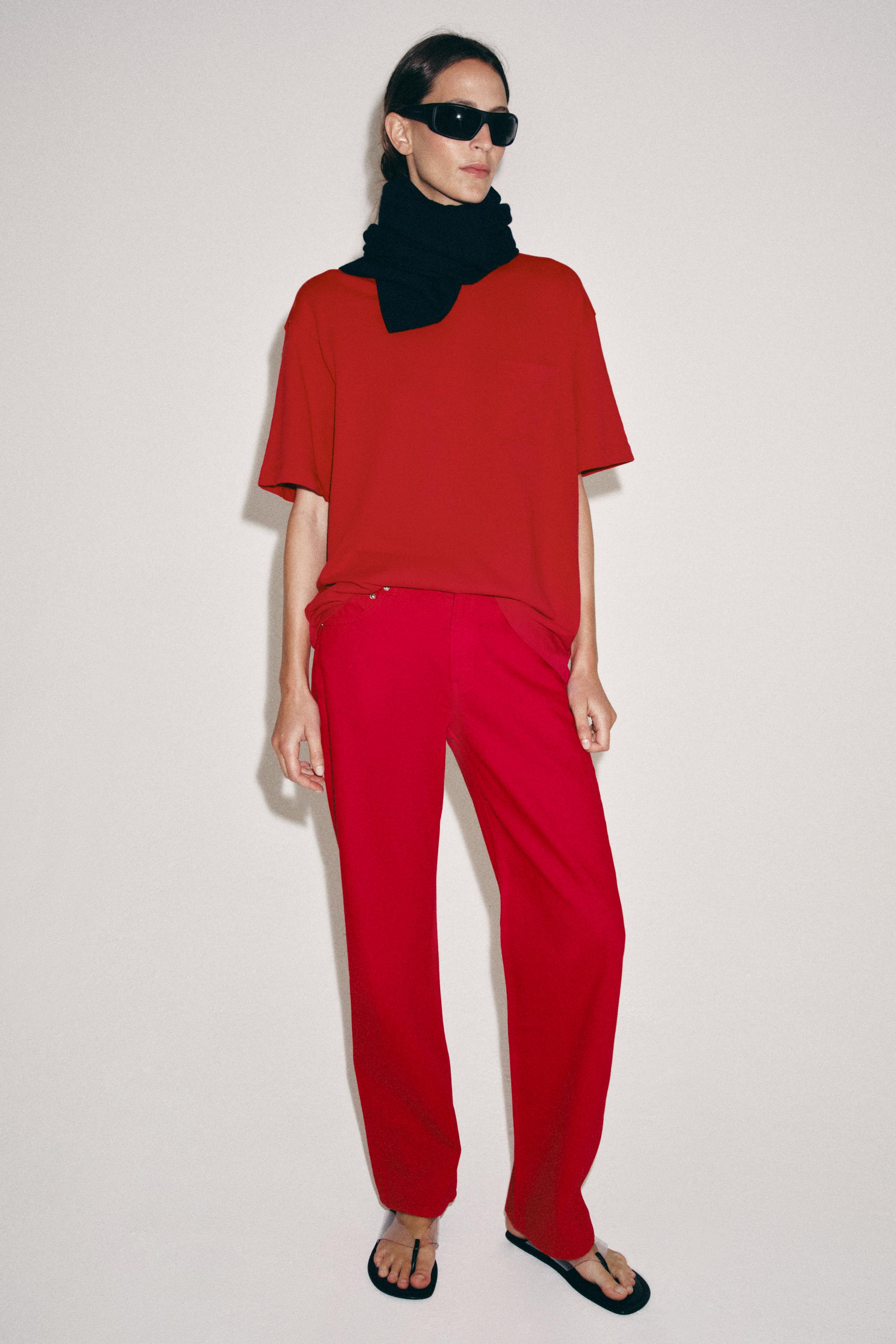 ziu ページ ПРЯМІ ДЖИНСИ ZW COLLECTION ІЗ СЕРЕДНЬОЮ ПОСАДКОЮ - Червоний | ZARA