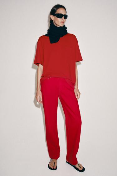 ZW COLLECTION MID-WAIST STRAIGHT JEANS - Red by Zara - Image 5