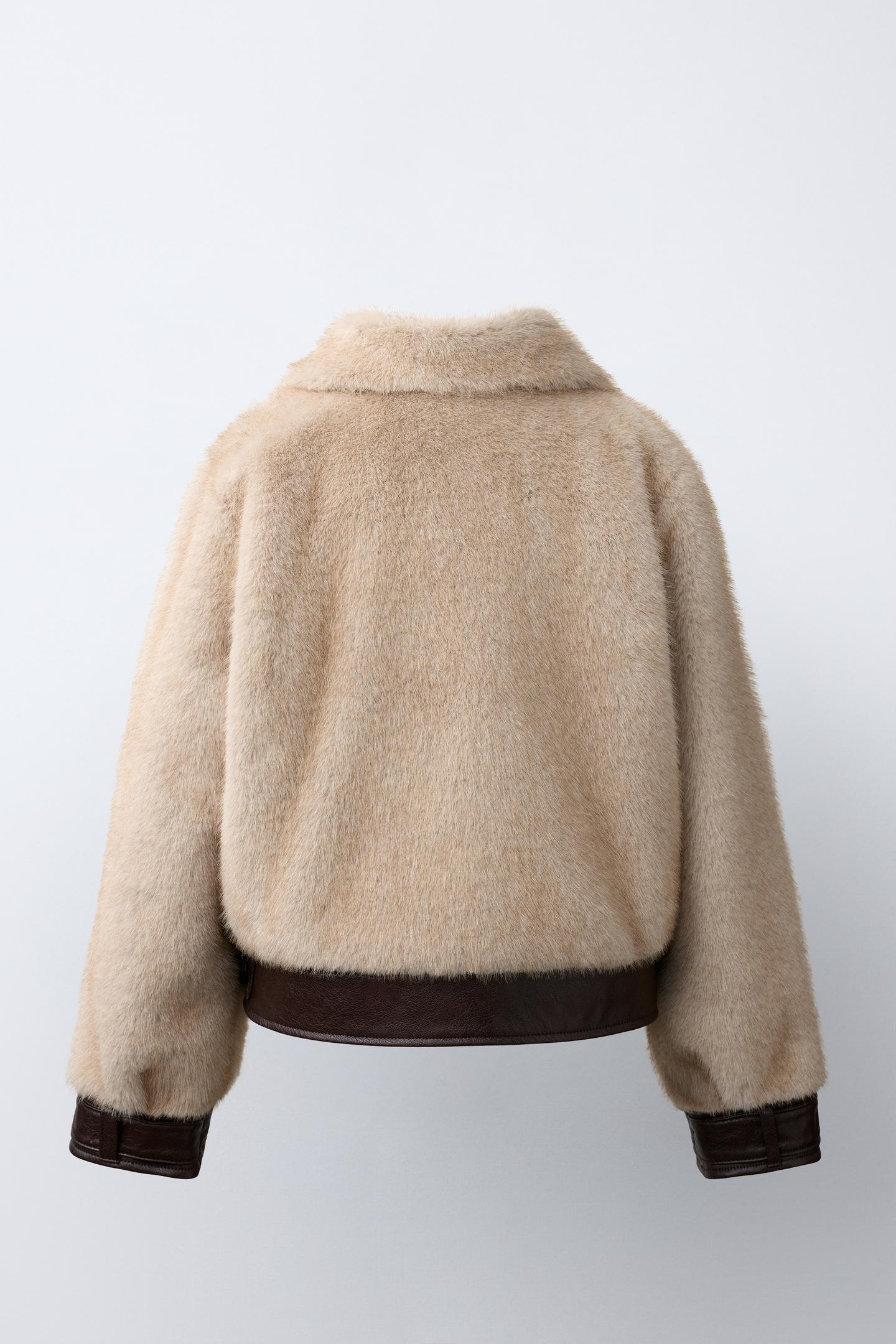 Детская куртка Zara Combined Faux Fur, цвет: Экрю / Коричневый — фото 5