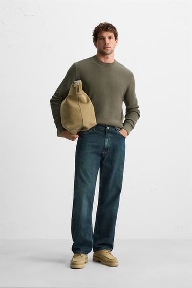 Zara BASIC TEXTURED KNIT SWEATER - Dark tan