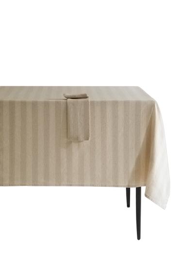 GESTREIFTE TISCHDECKE AUS GEWASCHENEM LEINEN - Beige von Zara