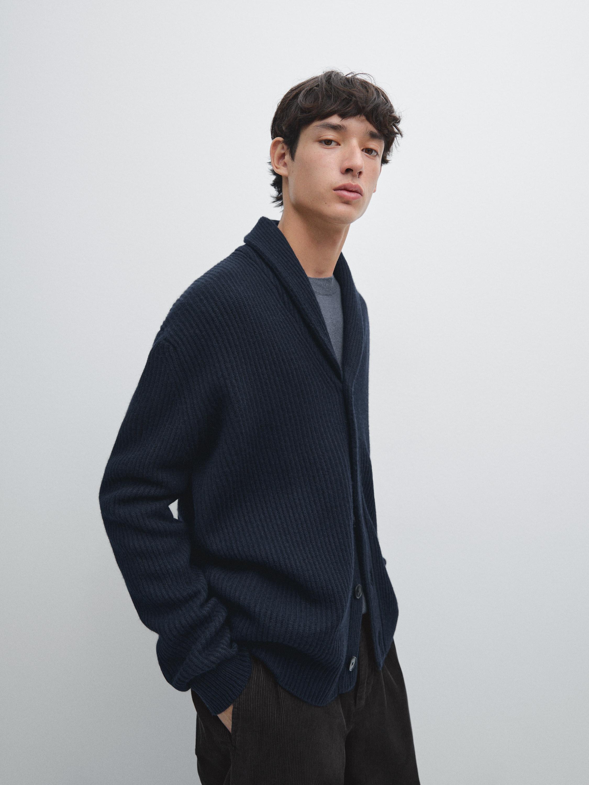 Cardigan avec col à revers en laine mélangée