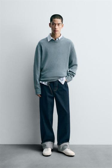 WASHED COTTON SWEATER - Blue / Grey by Zara