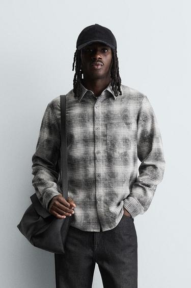 Zara PLAID RELAXED FIT SHIRT - Gray