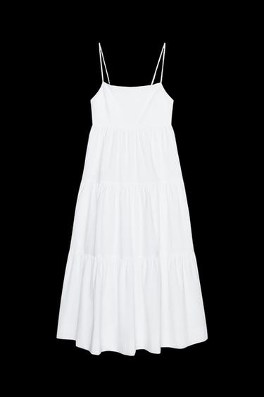 MIDI-KLEID AUS POPELINE MIT EINSÄTZEN - Weiß von Zara - Bild 0