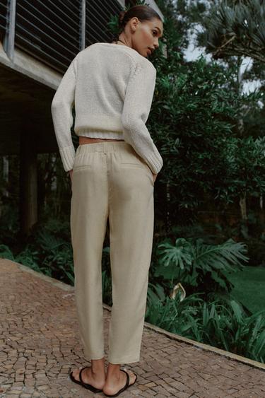 PANTALON CARROT NERVURE AVEC LIN - Sable de Zara - Image 3