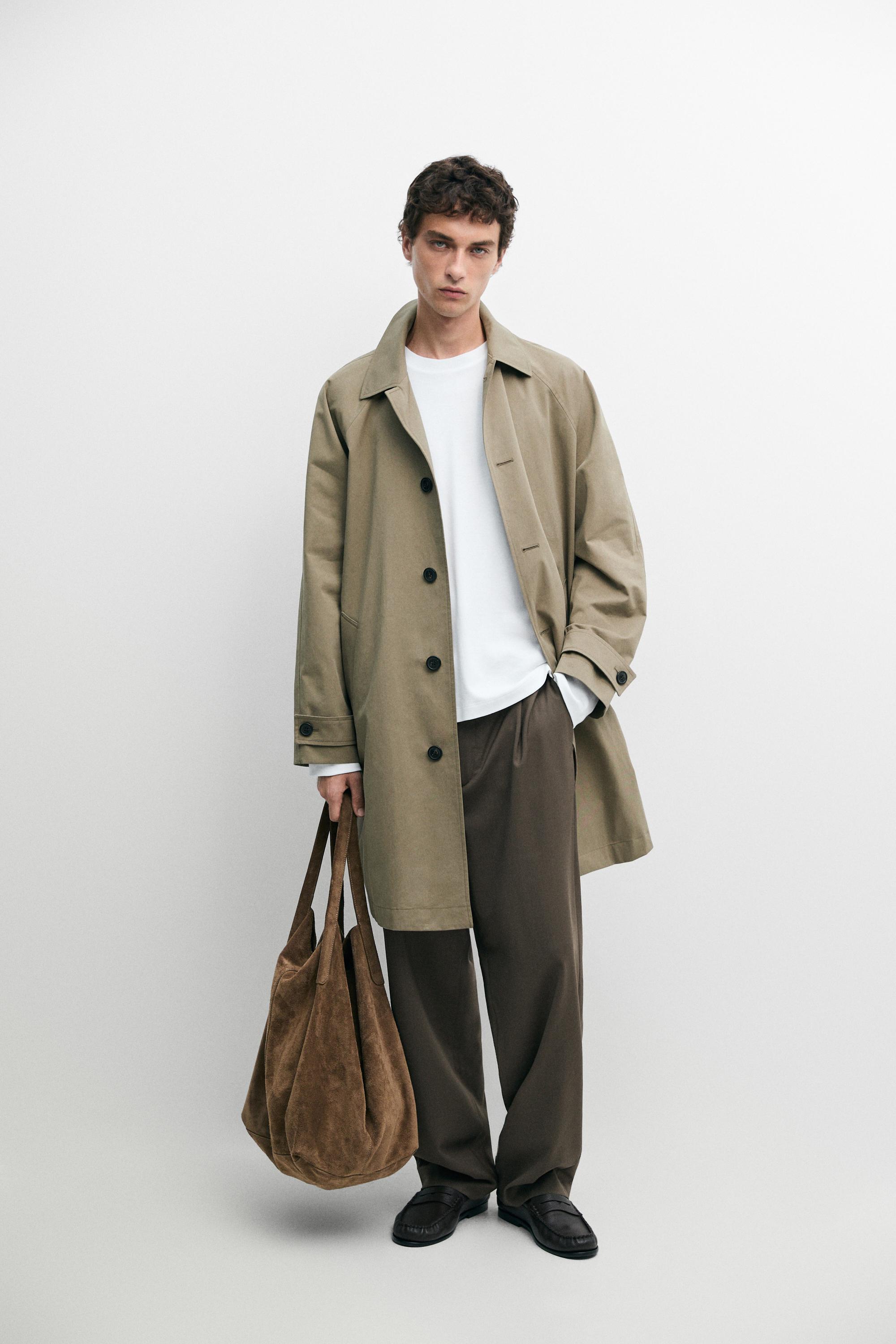 Oversize long 100% cotton trench coat — Black gold