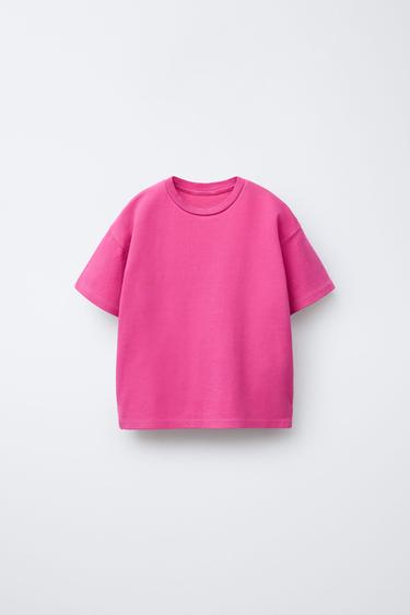 EINFARBIGES INTERLOCK-T-SHIRT - Pink von Zara