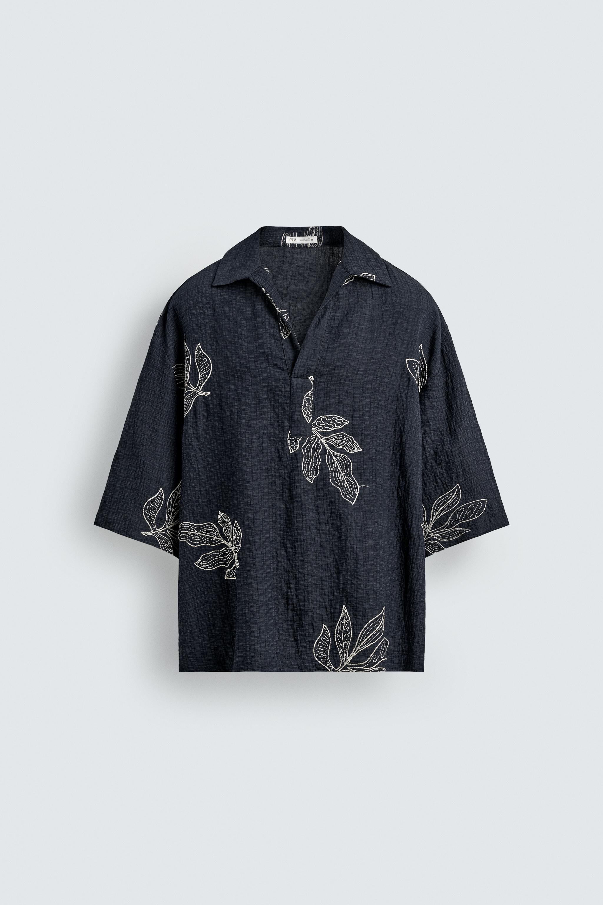 EMBROIDERED LEAF POLO SHIRT — Blue / White