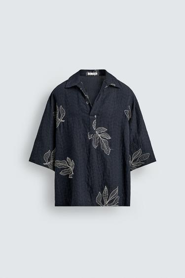 CHEMISE POLO BRODERIE FEUILLES - Bleu / Blanc de Zara - Image 6