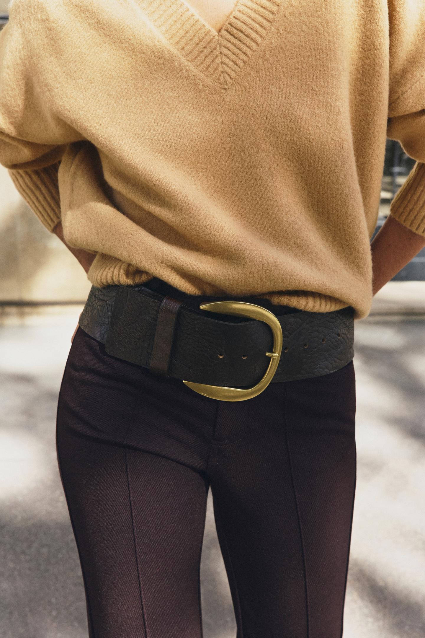 Женский ремень Zara 100% Leather Buckle Waist Belt, цвет: Шоколадный — фото 2