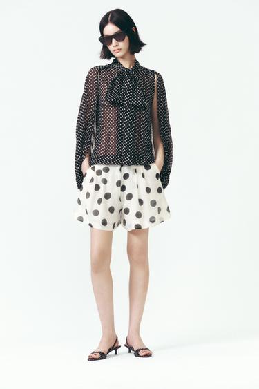 Zara ZW COLLECTION 結飾斗篷罩衫 - 白色 / 黑色