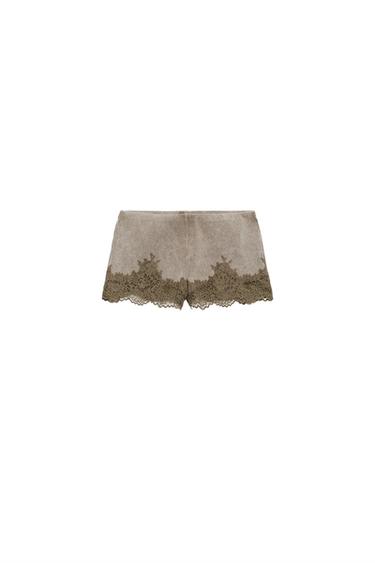 WASHED EFFECT LACE SHORTS - Brown by Zara