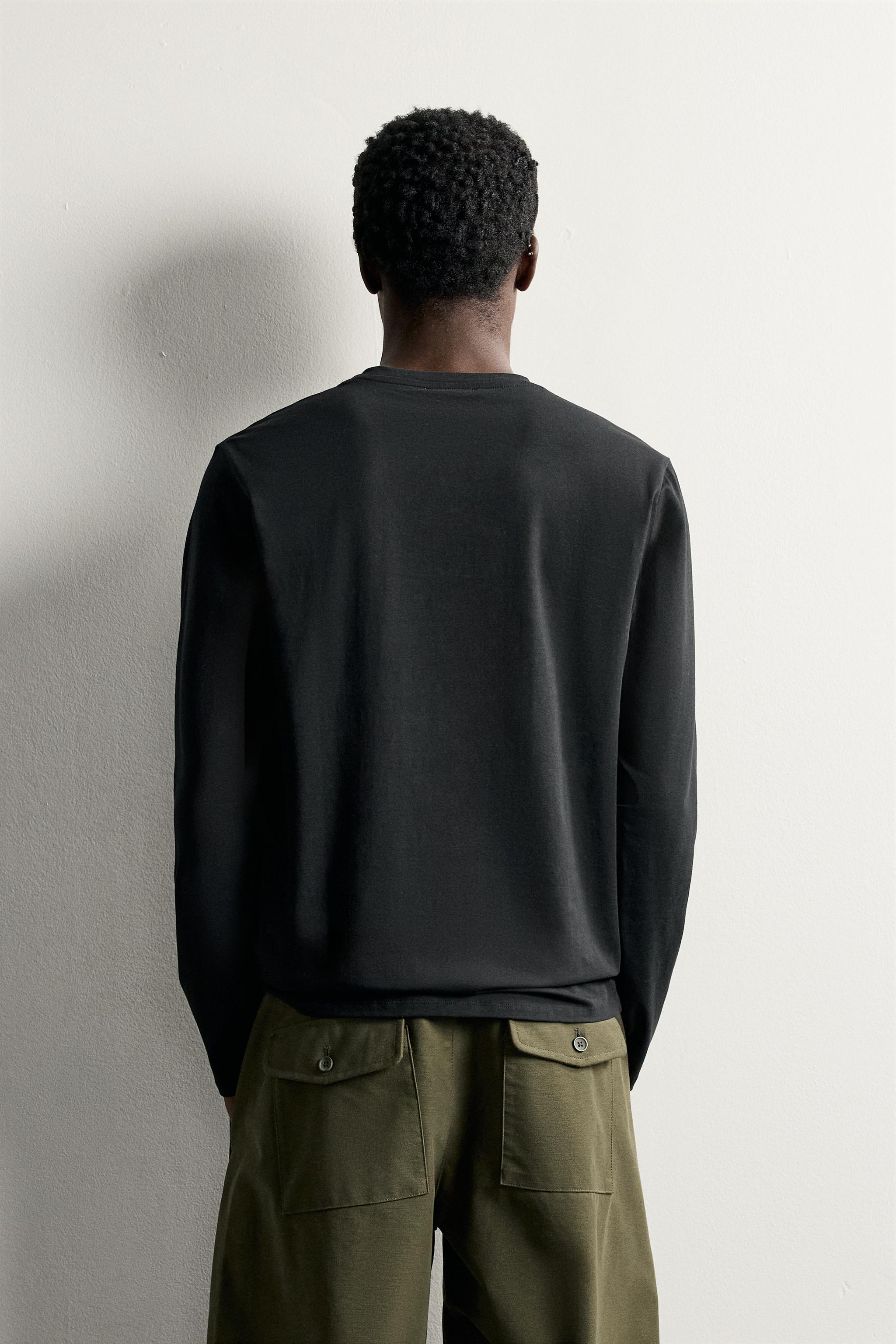 Мужские футболки Zara LONG SLEEVE SLIM FIT BASIC T-SHIRT — фото 3