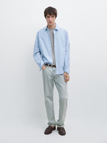 Zara 100% cotton striped poplin shirt - Mid-blue - Image 0
