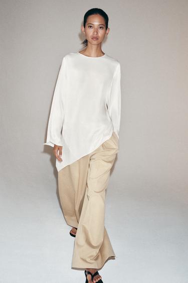 ZW COLLECTION ASYMMETRIC SATIN TOP - Oyster-white by Zara