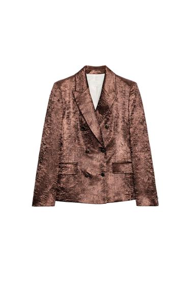 Zara WRINKLED LOOK SHOULDER PAD BLAZER - Copper
