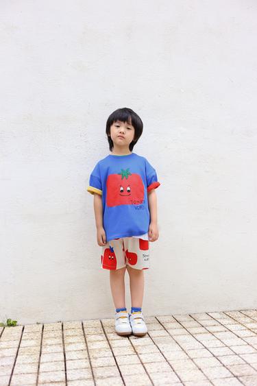 TOMATO T-SHIRT AND BERMUDA JOGGING SET - Blue by Zara