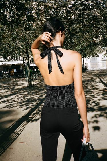 Zara POLKA DOT TOP - Black / White