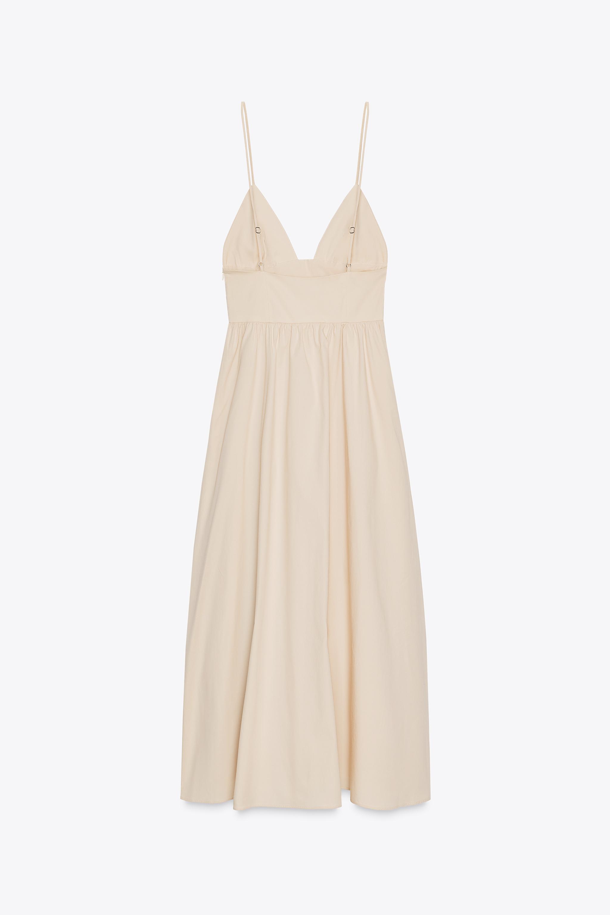 beige midi dress zara ZARA Beige / Lack Lace Trim Corset Midi Dress UK S – Reliked main image 0