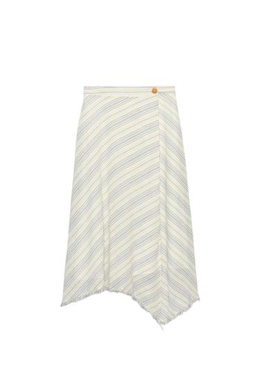 Zara ASYMMETRIC MIDI SKIRT - Ecru / Navy