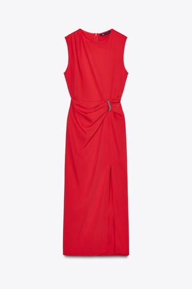 HARDWARE MIDI DRESS - Red by Zara