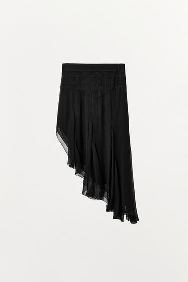 EMBROIDERED ASYMMETRIC CHIFFON SKIRT - Black by Zara - Image 3