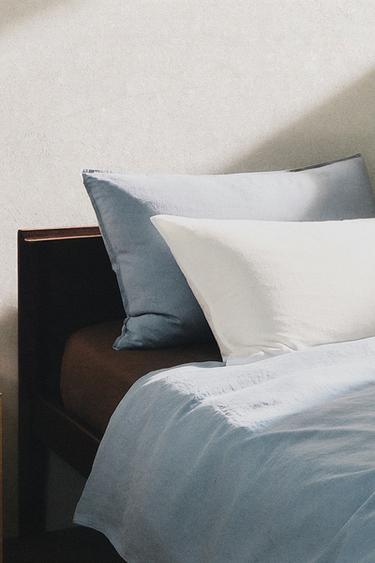 WASHED LINEN DUVET COVER (140 GXM²) - Grey / Blue by Zara