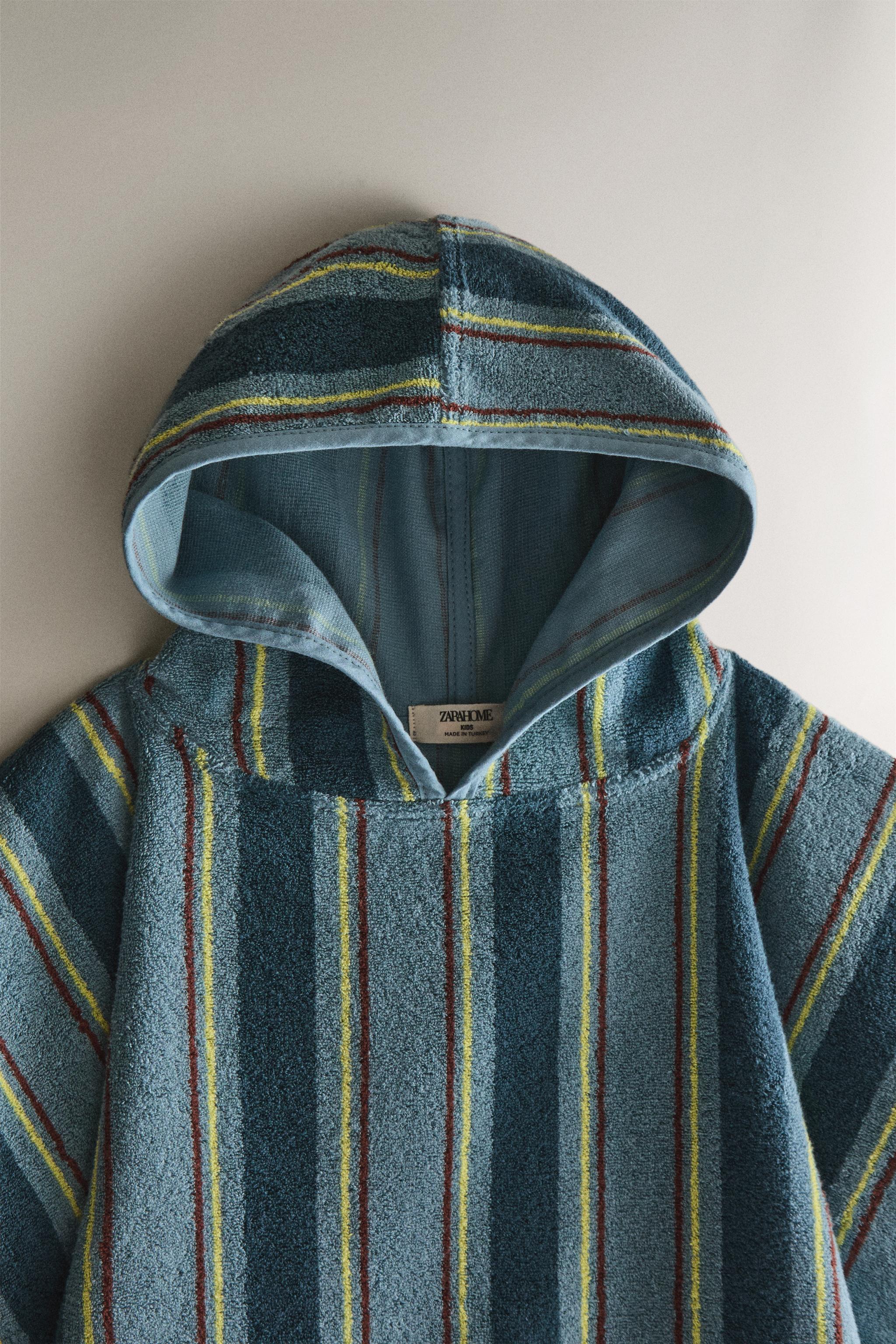 KIDS' STRIPED BEACH PONCHO — Blue