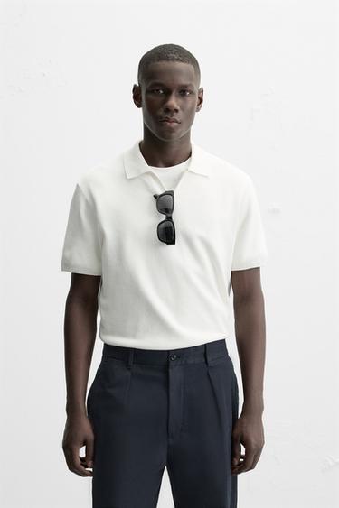 TEXTURED KNIT POLO SHIRT - Ecru by Zara