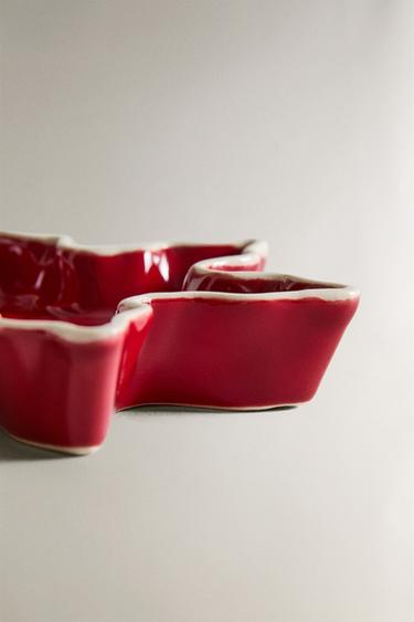 STONEWARE CHRISTMAS SNOWFLAKE PLATE - Red by Zara - Image 3