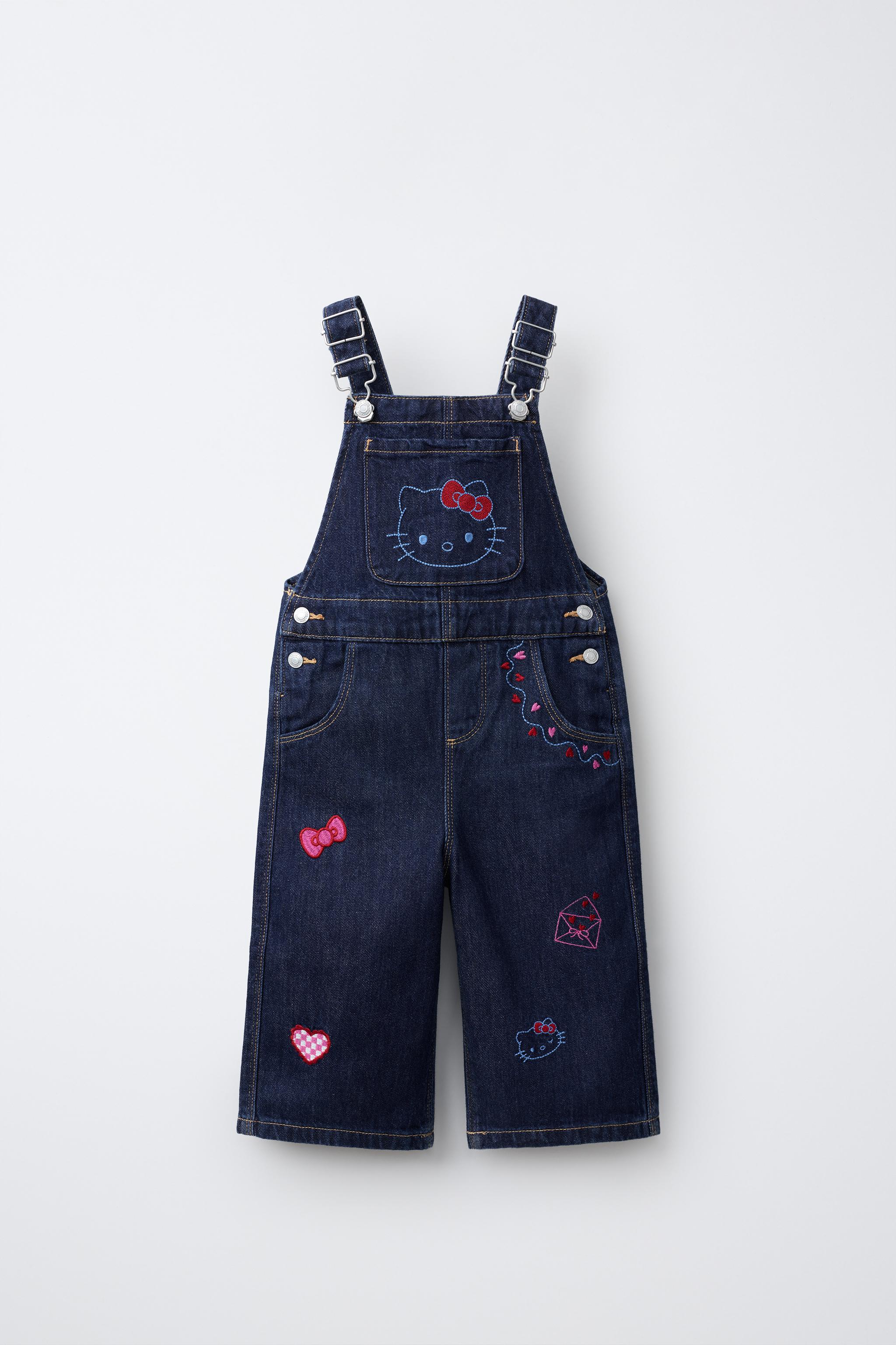 HELLO KITTY © SANRIO EMBROIDERED DENIM OVERALLS