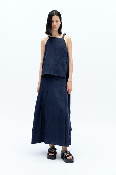 100% LINEN TOP WITH TIES X FANGLU LIN - Indigo by Zara