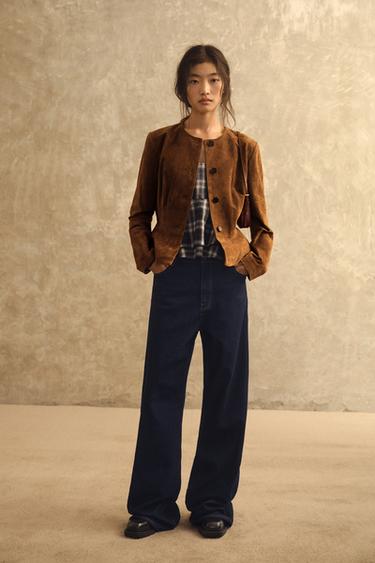 Zara 100% 皮革傘狀下擺外套 - 威士忌色