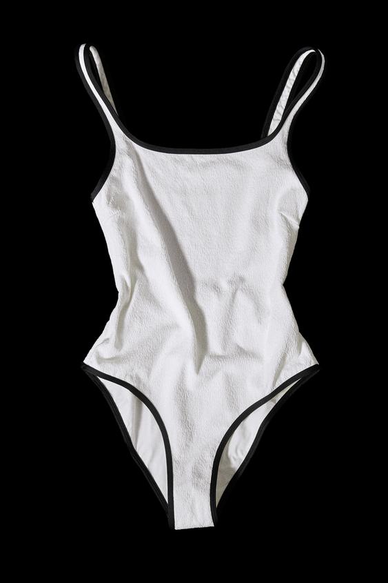Maillot de bain texturé contrastant - Blanc cassé de Zara - Image 0